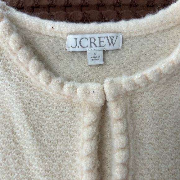 J.Crew Emilie Patch-Pocket Sweater Lady Jacket - Cream Ivory Bobble Trim M BNWT - Picture 4 of 5